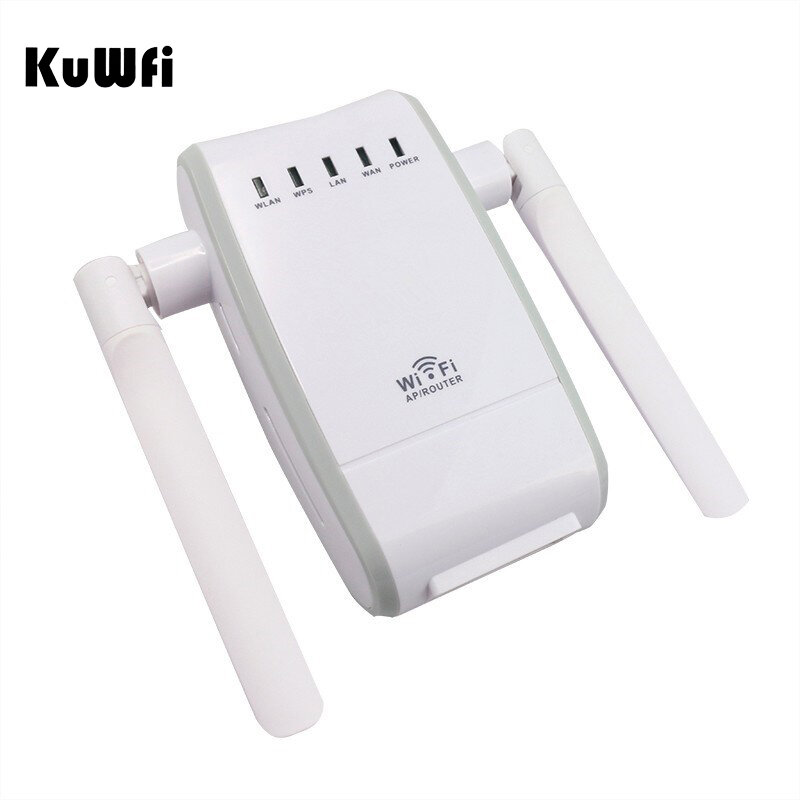 KUWFI 300Mbps Pengulang Wifi dengan 2 RJ45 Port Antena Ganda Mendukung Router Pengulang Jembatan Klien Mode AP Pengulang Nirkabel