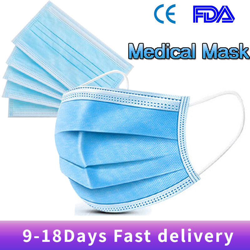 100PCS/lot Medical Masks Security Mascarillas Soft Breathable 3 Layer Face Masks Elastic Mouth Soft Medical Face Mask