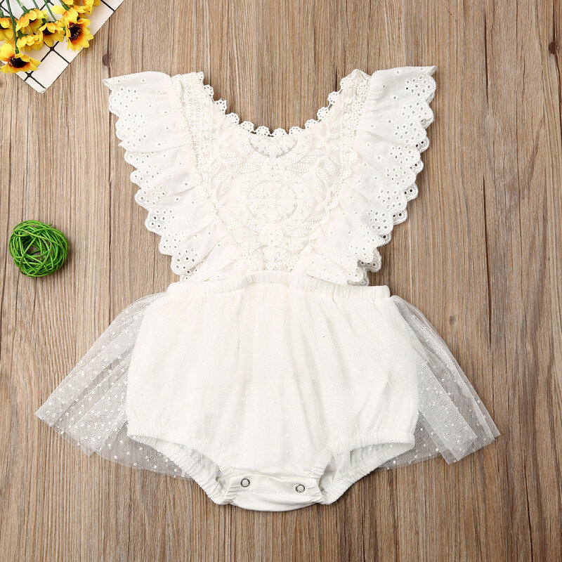 Fashion Lace Newborn Baby Girl Long Sleeve Lace Romper Bodysuit Tutu Dress Outfits Clothes