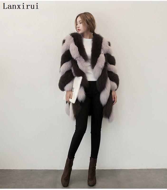 Lanxirui long winter faux fur coat with hood long sleeve zipper black furry fake rabbit fur outwear  shealing jacket