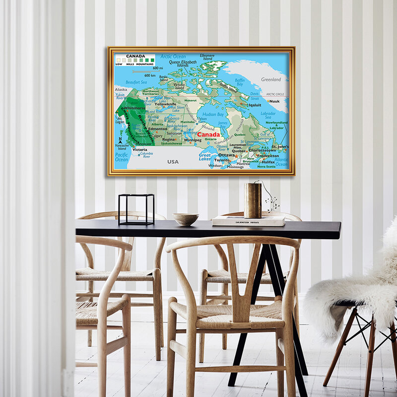 90*60cm mapa orograficzna kanady plakat artystyczny na płótnie malarstwo szkolne biuro szkolne