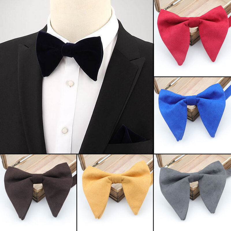 New Fashion Micro Suede Big Bowties for Women Mens Groom Wedding Bow Tie Skinny Solid Color Gravatas Slim Black Cravat