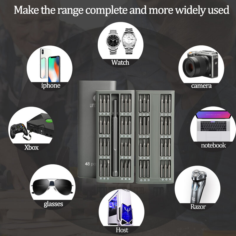 48 in 1 Set di cacciaviti per fotocamera per Laptop con 24 punte in acciaio S2 Kit di strumenti di riparazione professionale per occhiali per telefono orologio Xbox