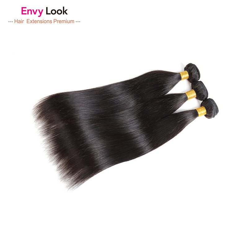 Envy Look-mechones de pelo virgen brasileño sin procesar, pelo liso de Color Natural, máquina Remy de doble trama para salón de mujeres negras, 3/4 Uds.
