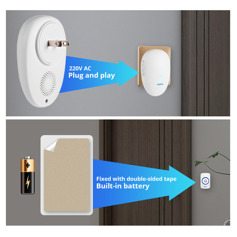 KERUI M521 Wireless Doorbell Outdoor 57 Song 300M Range Smart Home Door Bell Chime Ring 433MHz Waterproof Button Plug and Play