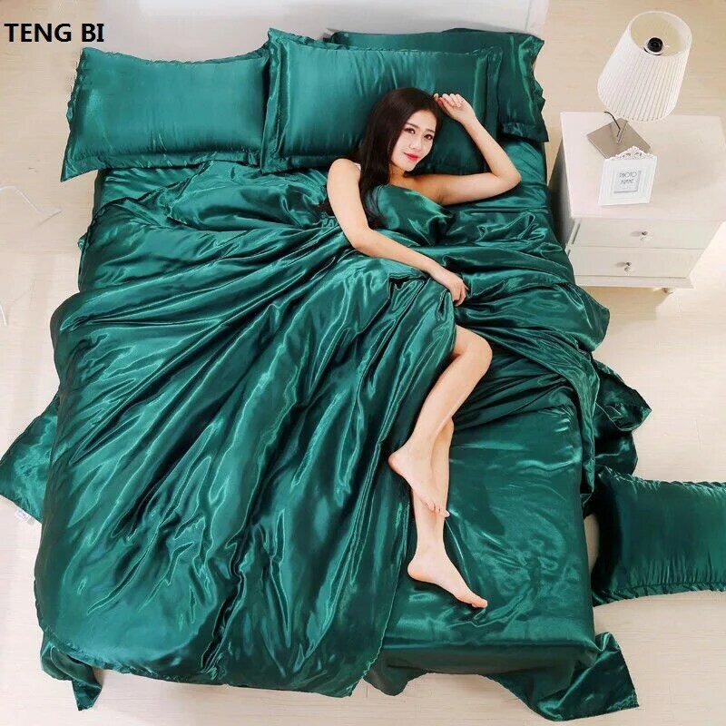 HOT! 100%  Silk Bedding Fashion Bedding set Pure color A/B double-sided color Simplicity Bed sheet, quilt cover pillowcase 2-5pc