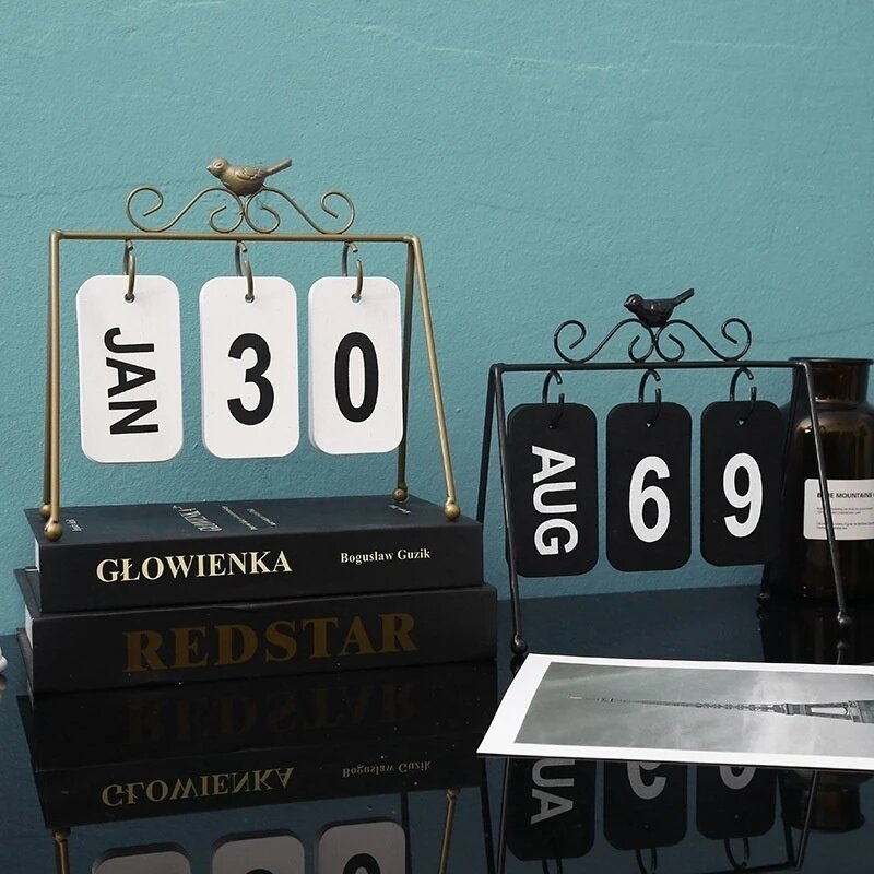 Calendario de hierro con tapa para decoración del hogar, accesorio decorativo creativo de madera con calendario perpetuo, bricolaje