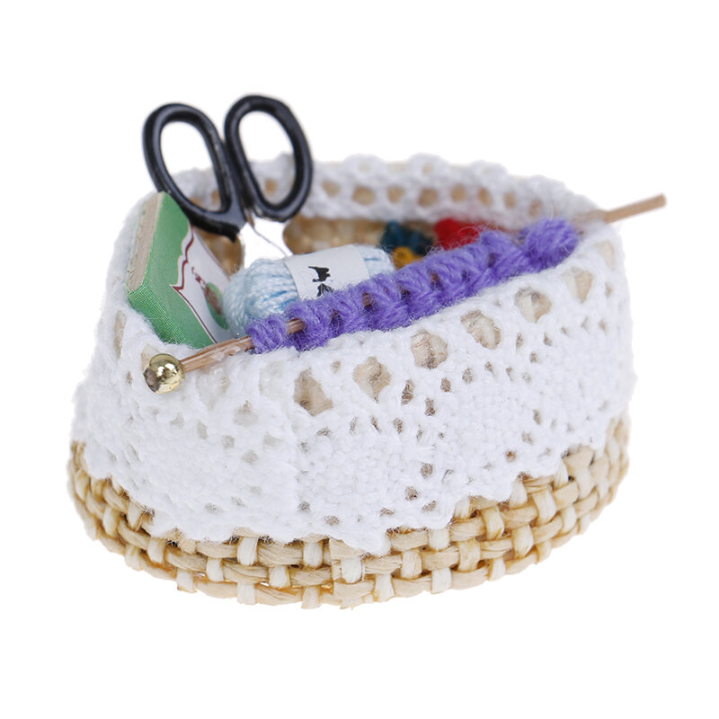 Mini casa de muñecas en miniatura, herramienta de lana para tejer, juguete de simulación para familias, regalo coleccionable, 1:12
