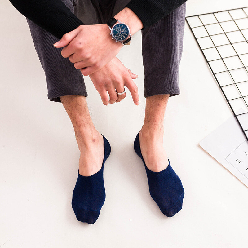 5 nouvelles chaussettes invisibles en coton pour hommes, pantoufles en Silicone, douces, respirantes, absorbant la sueur, antidérapantes, solides, été