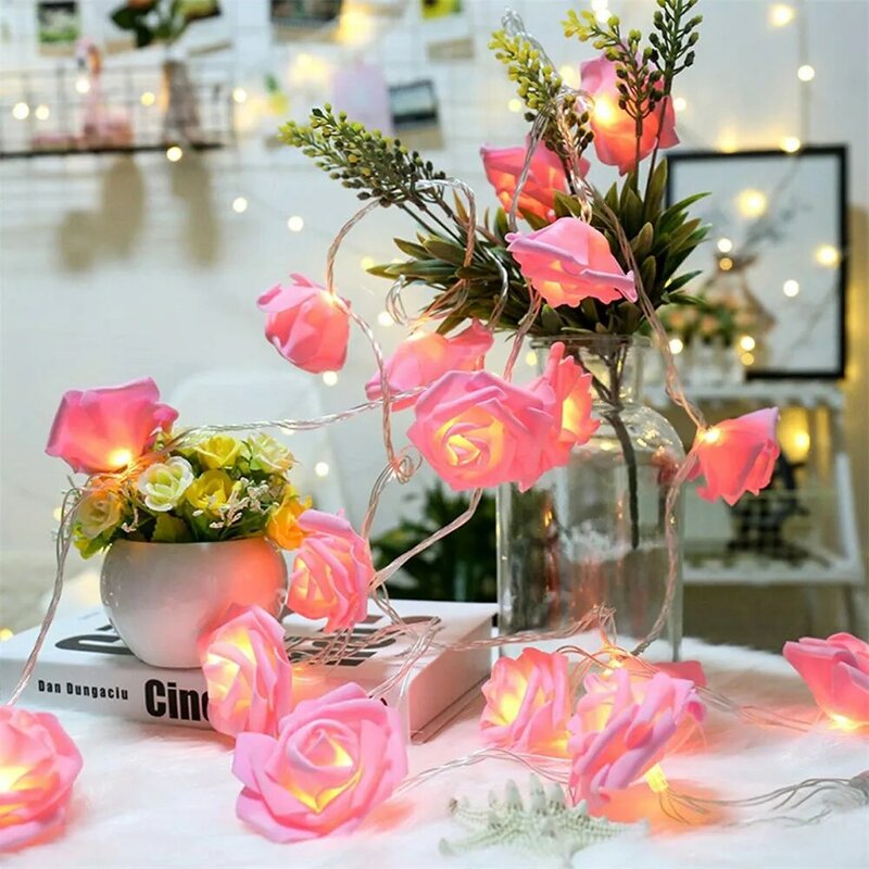 요정 장미 꽃 조명 스트링 배터리, USB 전원, 크리스마스 휴일 장식 램프, 발렌타인 웨딩 화환, 1.5m, 3m, 6m