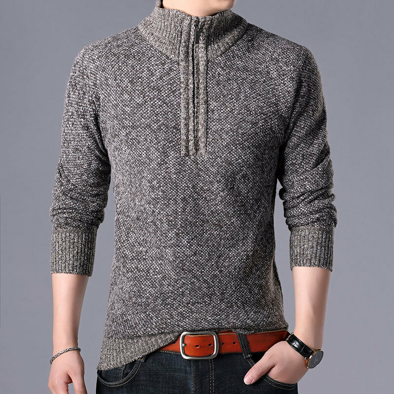Moda jesienno-zimowa męska sweter bluza polarowa grubsza pół zamek z golfem ciepłe dzianinowe swetry męskie Slim Fit swetry