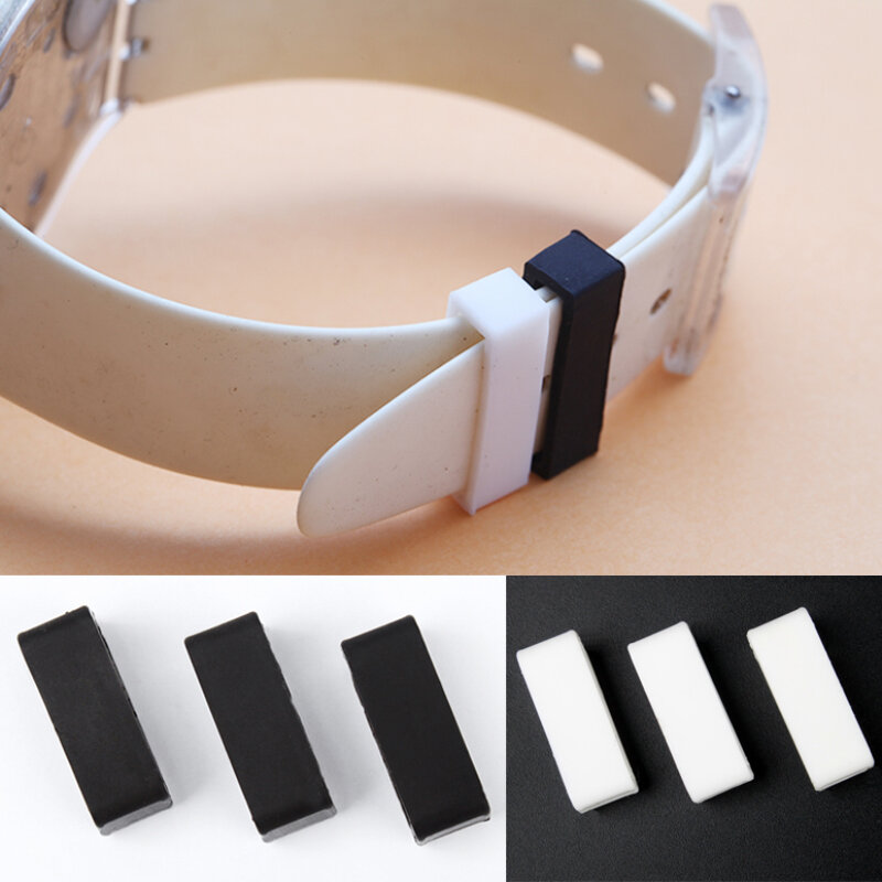 2pcs Silicone Strap Hoop Retainer Buckle Holder Locker Rubber Watchbands Ring Black White Watch Accessories Clasp Supplies