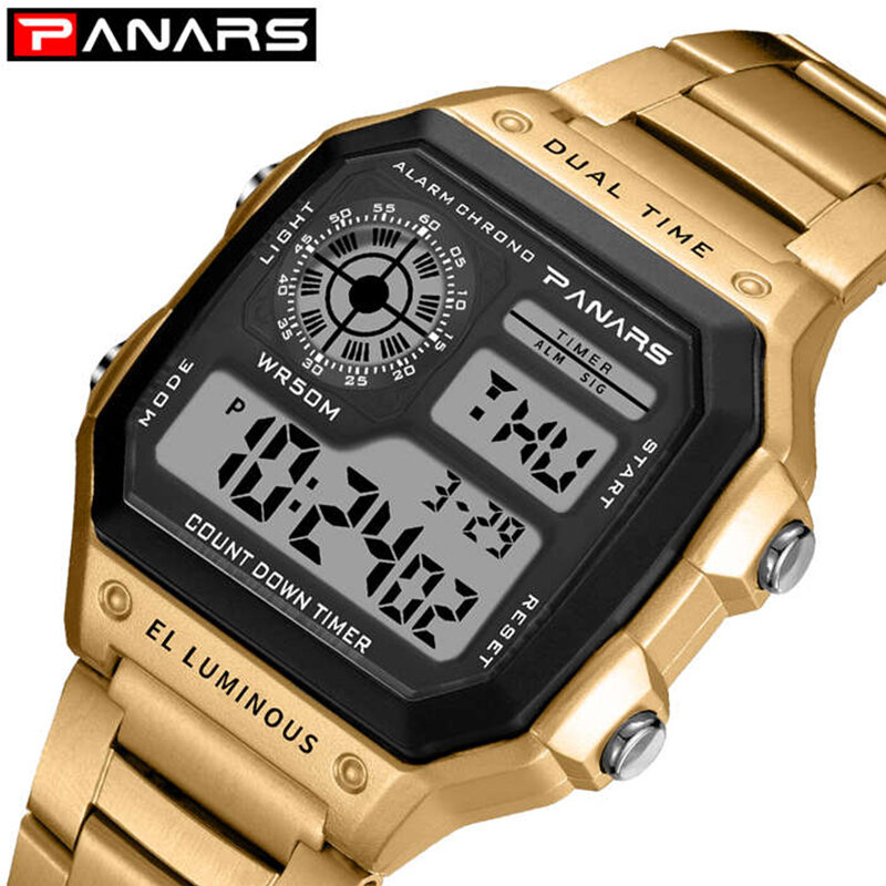 PANARS Business Men Watches Waterproof G Watch Shock Stainless Steel Digital Wristwatch Clock Relogio Masculino Erkek Kol Saati