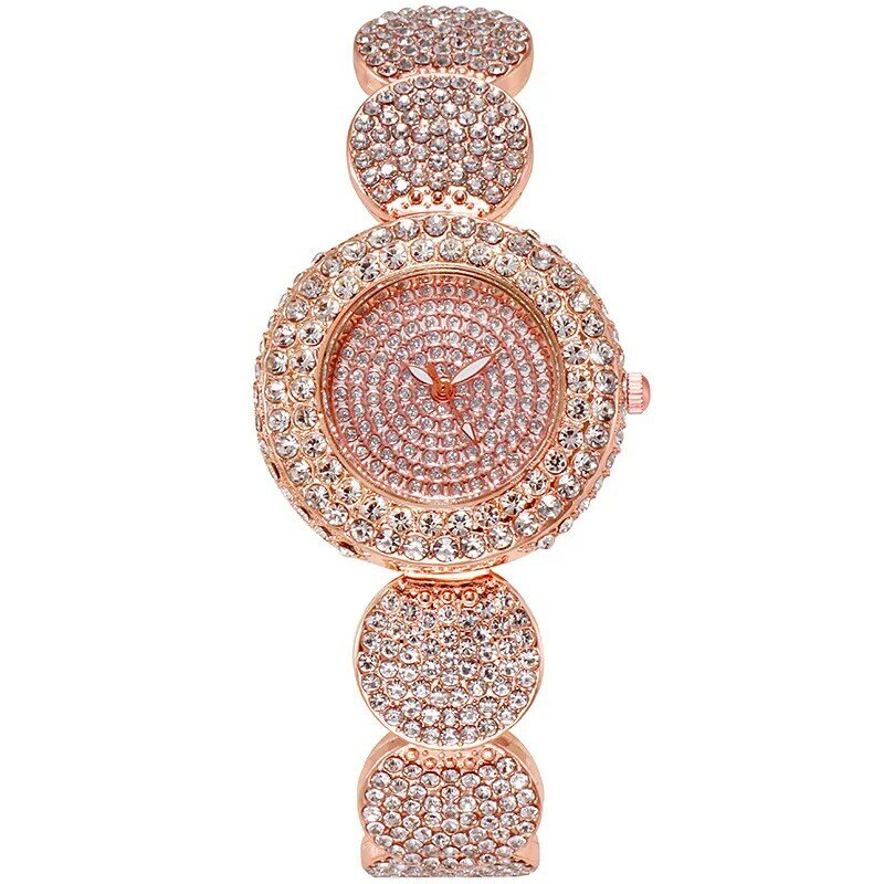 Relógio de pulso feminino ouro rosa, strass completo, bracelete de diamantes, relógios luxuosos para senhoras, relógio feminino, presente para esposa, D189