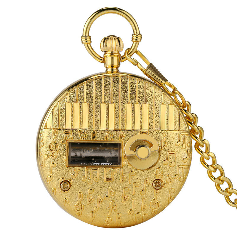 Reloj de bolsillo Musical Steampunk, diseño de tren hueco dorado, Swan Lake, Playing Music Locomotive, relojes de cuarzo, cadena colgante