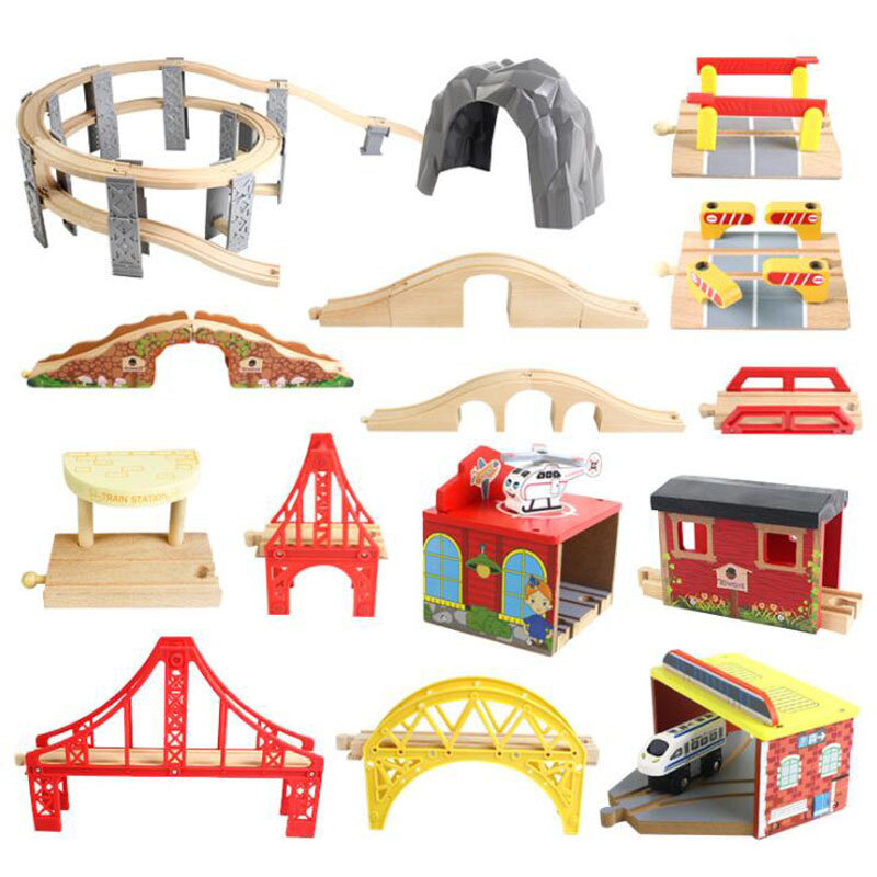 لعبة سكة حديدية خشبية ملحقات عالمية تنافسية لجميع العلامات التجارية توماس مسار السكك الحديدية التعليمية قطار سيارات لعب للأطفال
