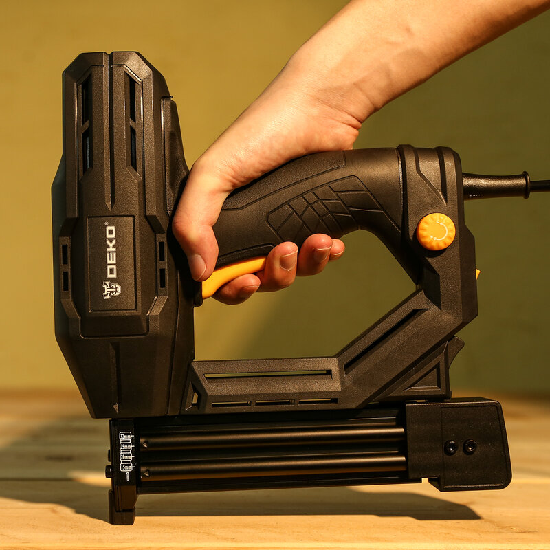 DEKO-pistola de aparejos y grapadora eléctrica, DKET02, grapa de muebles, para marco con grapas y herramienta de carpintería