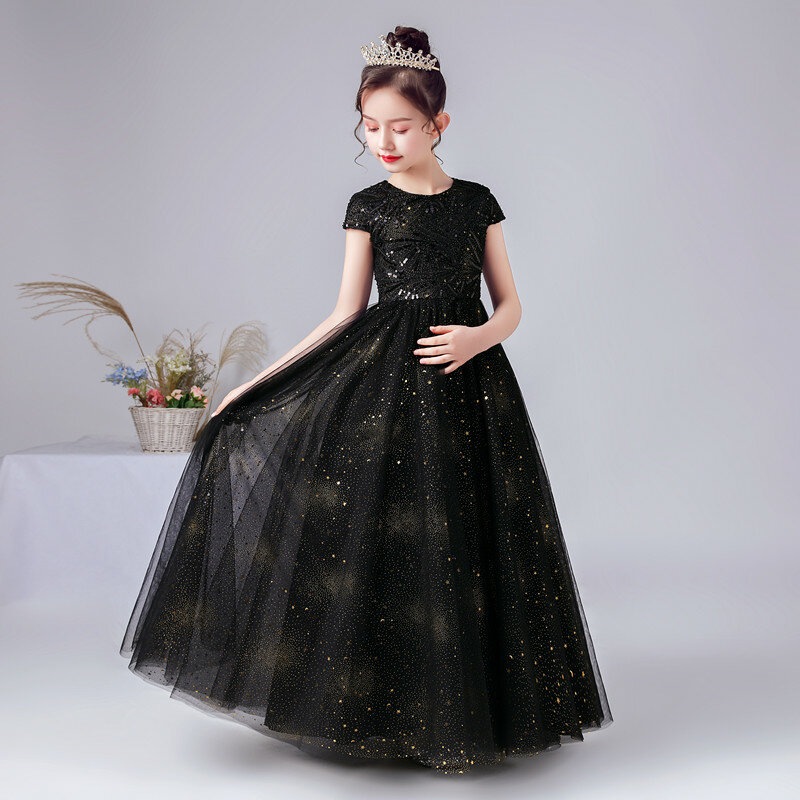 Didethtao-スパンコールとジルコンのロングドレス,黒の花の衣装,ジュニア,誕生日パーティー,プリンセスドレス