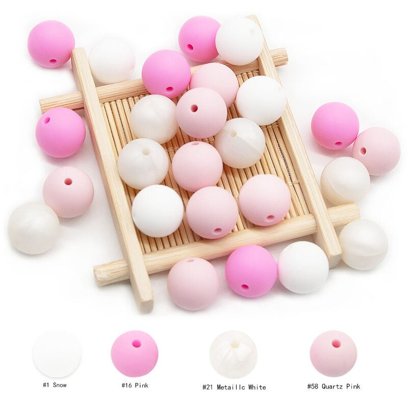 Cute-Idea-Baby Silicone Mordedores Beads, DIY Chupeta Cadeia, Chew Toy, Acessório de Enfermagem, 9mm, 12mm, 15mm, 50pcs por lote