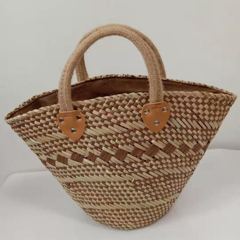 Skew tecido palha saco retro artesanal grama de água palha mão cesta cesta palha saco de compras