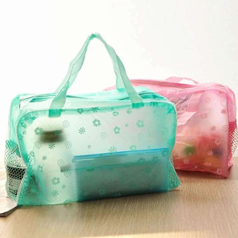 Maquiagem organizador saco de higiene pessoal banho saco de armazenamento feminino impermeável transparente floral pvc viagem saco de cosméticos