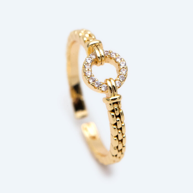 Anillo redondo de circonia cúbica para mujer, anillo redondo de circonita abierta de 4 piezas, anillo apilable delicado para mujer (# GB-2243)