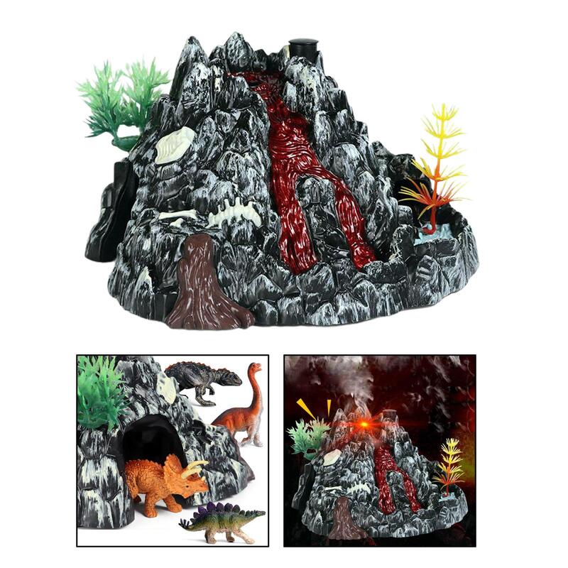 Simulação vulcão modelo luz spray dinossauro som modelo de brinquedo acessórios ciência natureza brinquedos