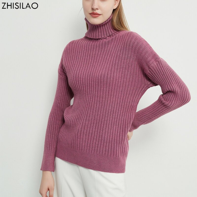 ZHISILAO New 2021 Autumn Winter Pullover Sweater Women Fashion Basic Turtleneck Sweater Knitted Tops Knitwear Jumper