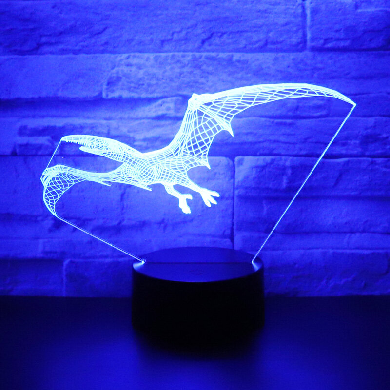3d conduziu a luz da noite subindo dinossauro pterosaur vem com 7 cores de luz para decoração casa lâmpada incrível visualização óptica