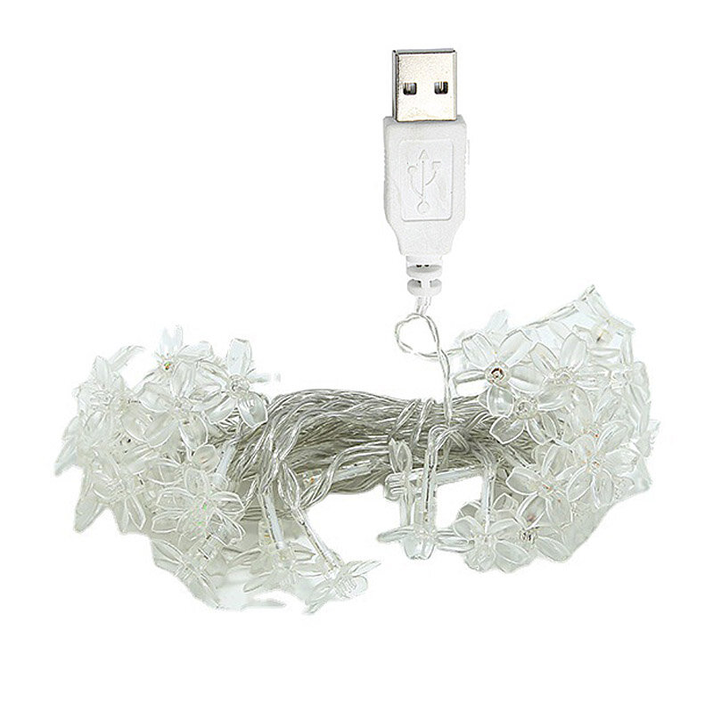 LED Garland Liburan USB Tali Bunga Lampu Peri Menggantung Ornamen Dekorasi Pohon Natal untuk Pesta Rumah Noel Navidad