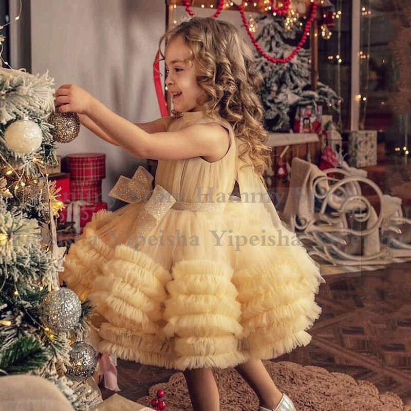 Baby Mädchen Tutu Kleid Halfter ärmellose Rüschen Puff Blume Falte großen Bogen Kinder Geburtstags feier es