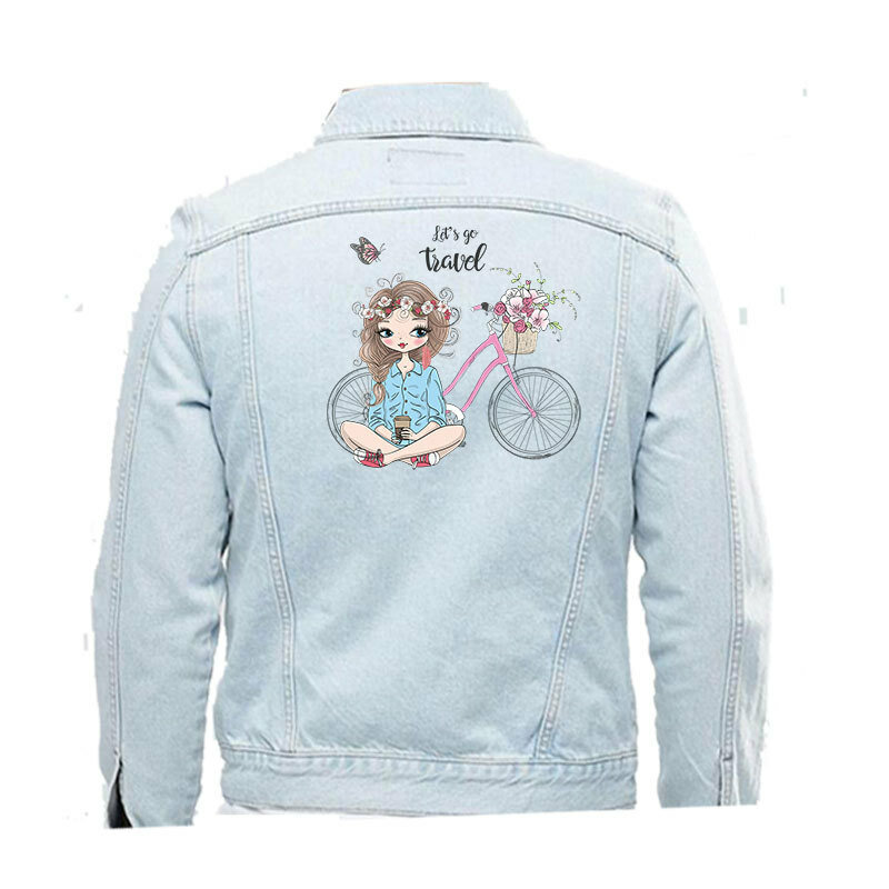 Bike Girls Patch Thermal Transfer Vinyl Sticker For Girl Clothes DIY Shirt Dresses Iron Transfer Washable Patch CQ