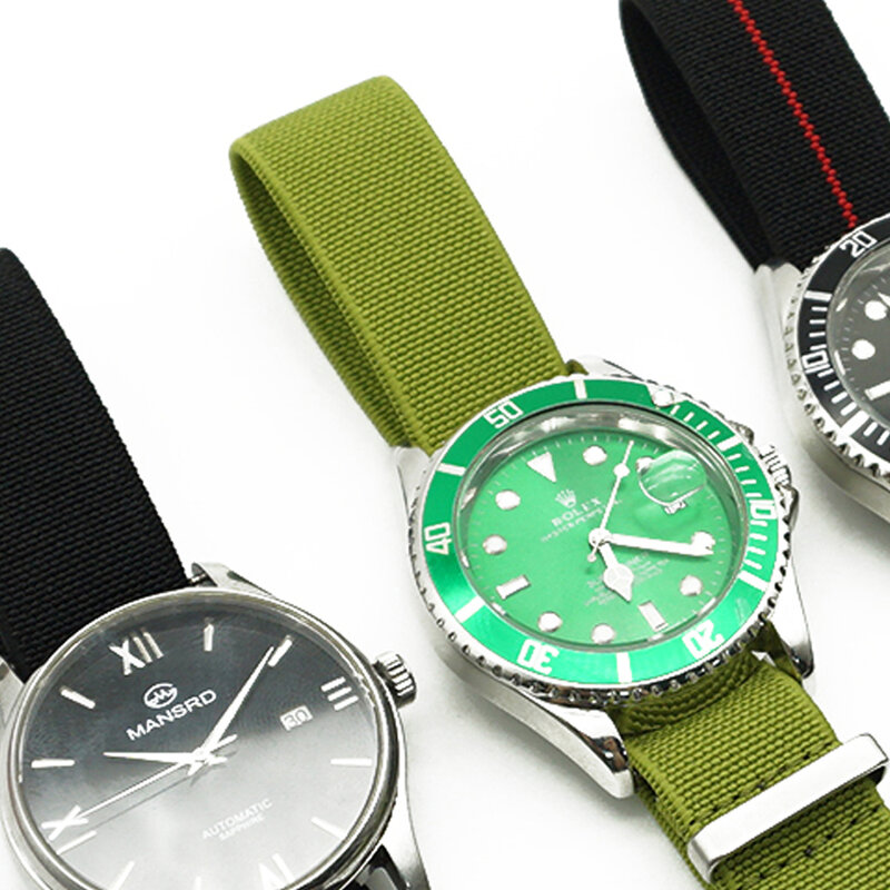 60's French Troops Parachute Special Elastic Nylon Watch Band Man's Universal Nylon Nato Strap Army-Green 20/22mm