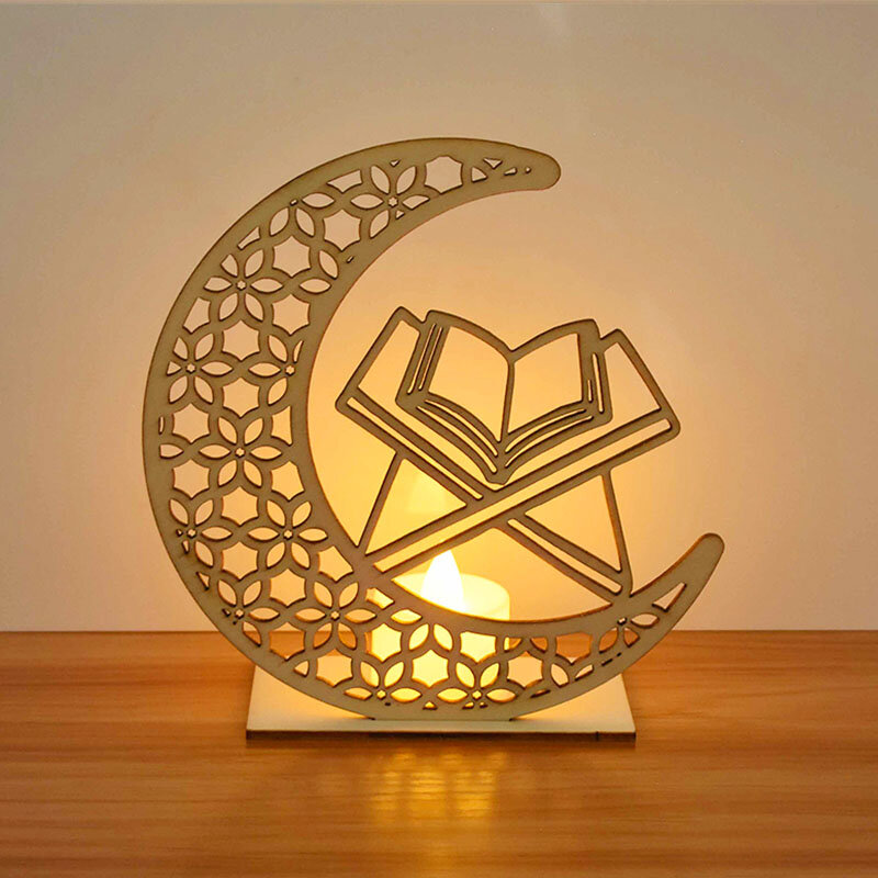 EID Mubarak Gỗ Mặt Dây Chuyền Có Đèn LED Nến Sáng Tháng Ramadan Đồ Trang Trí Cho Gia Đình Hồi Giáo Hồi Giáo Đảng Eid Trang Trí Kareem Ramadan