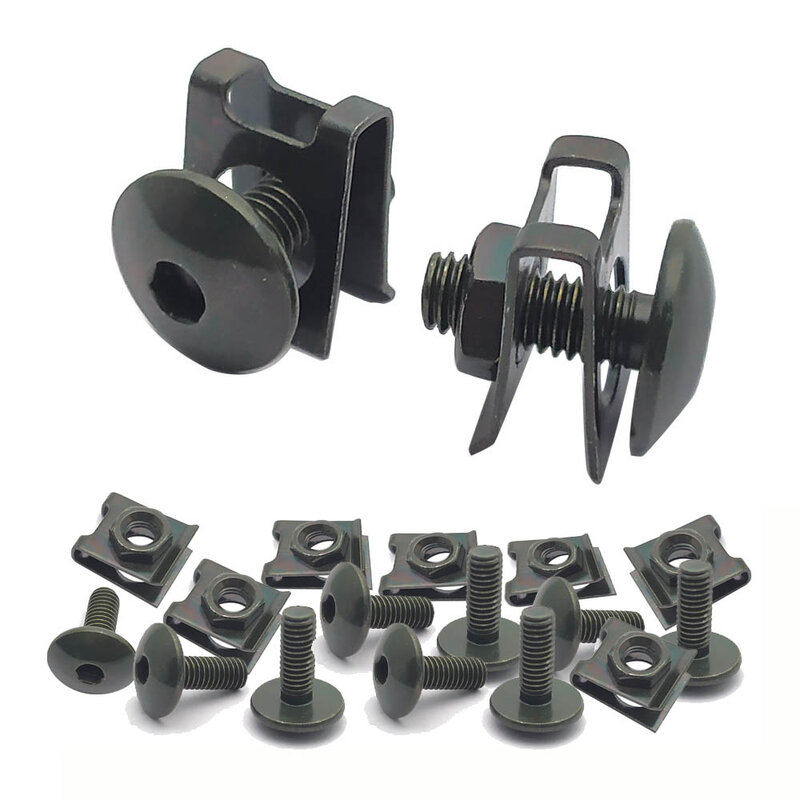 10/5/2 Set Motorcycle Scooter ATV Moped Plastic Cover Screw Bolt and U Type Clips with Nut M6 6mm M6X16