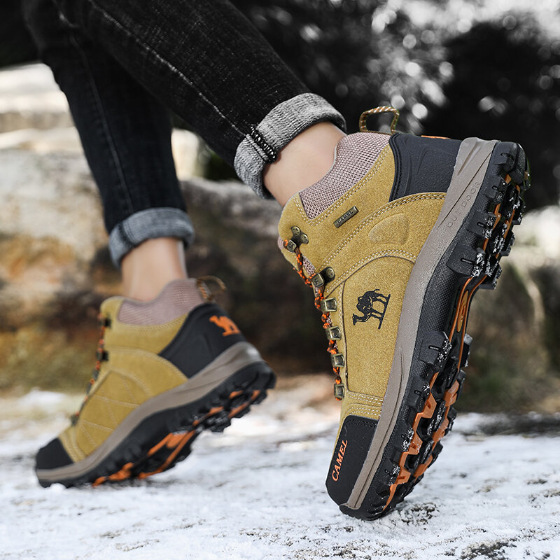 Marca de moda botas de neve para homens à prova dwaterproof água tênis de couro de pelúcia grosso super quente botas de inverno botas de caminhada sapatos de trabalho