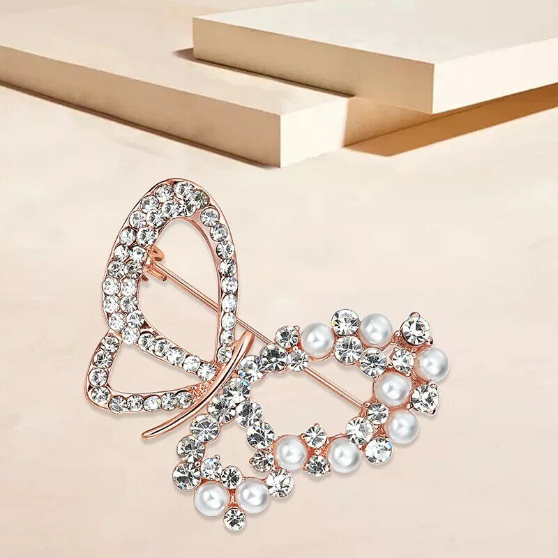 3pcs farfalla aspetto perla Design lega di cristallo diamante spilla spille per le donne moda artigianato vestito serie di insetti