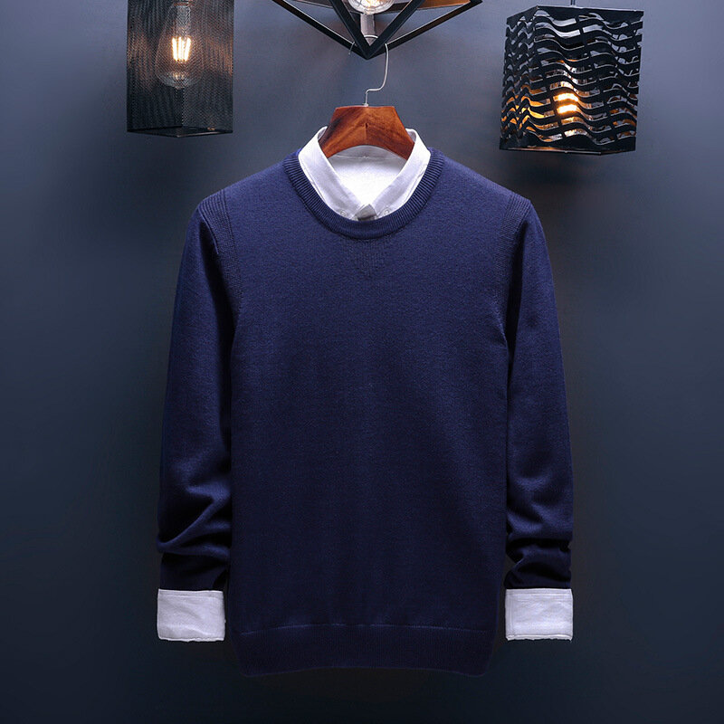 MRMT 2024 nowy wiosenny męski sweter z okrągłym kołnierzem w czystym kolorze z długim rękawem do męskiego swetra z dzianiny