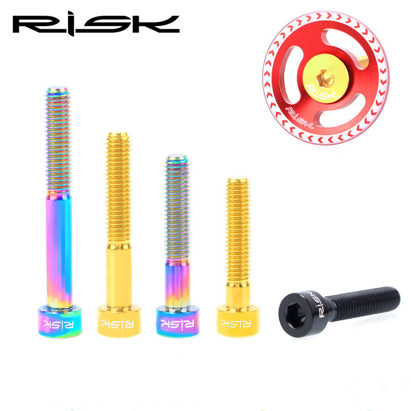 RISK-tornillos de titanio para bicicleta de montaña, tornillos de cabeza cónica, tornillos de fijación de tapa de auriculares de bicicleta, color dorado arcoíris, M6 x 30, 35, 40 y 50mm