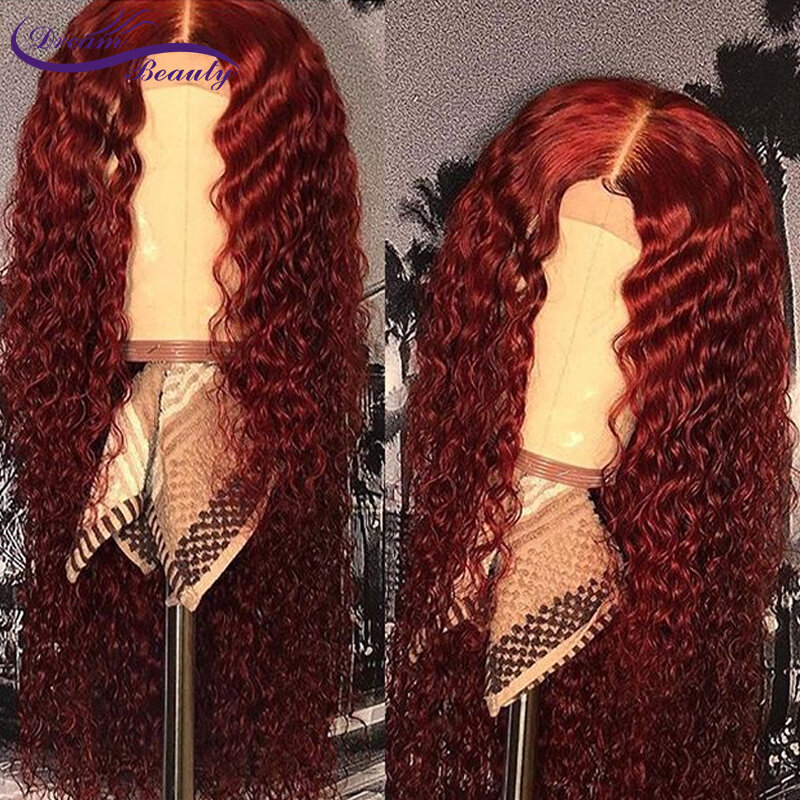 13x6 Lace Front wig Human Hair Burgundy Colored Human Hair Curly Wigs #99j Color Brazilian Lace Remy Wigs Baby Hair Dream Beauty