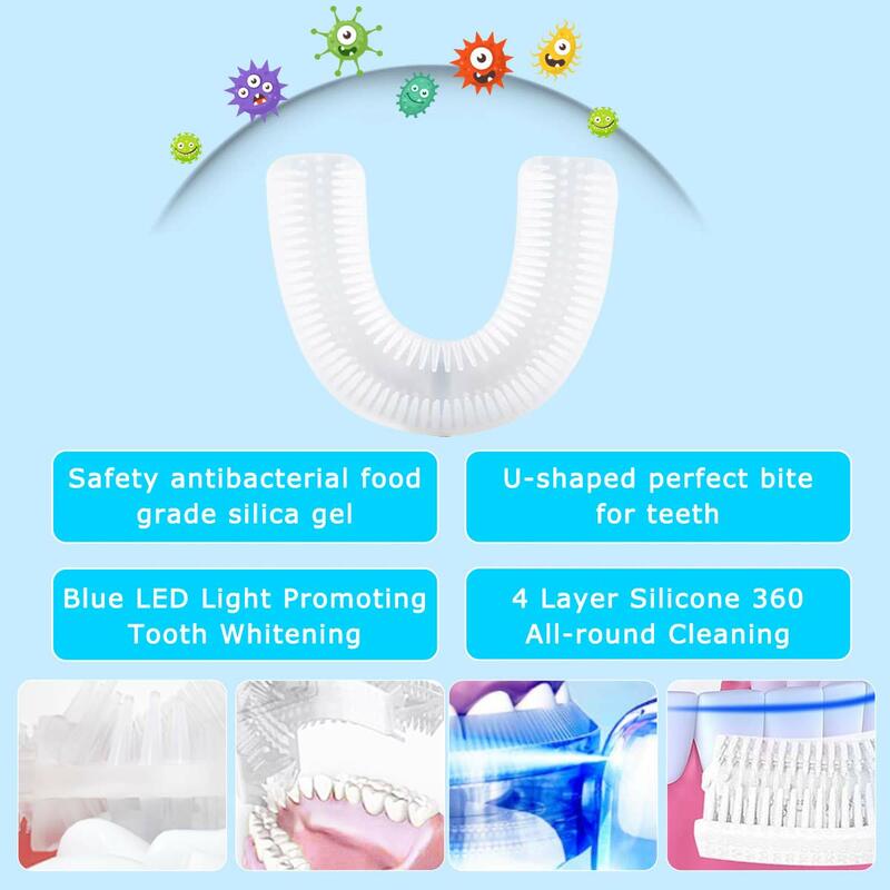 Cepillo de dientes eléctrico sónico 360, cepillo de dientes Ultra sónico recargable por USB para adultos, blanqueamiento dental y juegos de dos cabezales