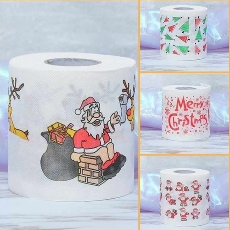 Rollo de papel higiénico con impresión de diseño navideño, tejido para el hogar, tela de baño Q0KD