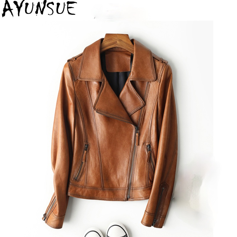 Ayunsua jaqueta de pele de carneiro real para mulheres, casacos femininos de couro natural, novo estilo coreano, curto, outono, sqq08