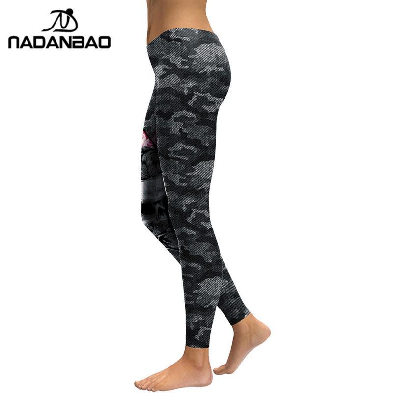NADANBAO-Leggings con estampado 3D de calavera para mujer, pantalones elásticos ajustados de camuflaje para entrenamiento, novedad