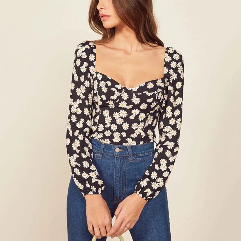 Casual Women Long Sleeve Elasticity Blouse Tops 2020 Elegant Floral Female Blouse Shirts Top Autumn New Sexy Paty Top Clothing