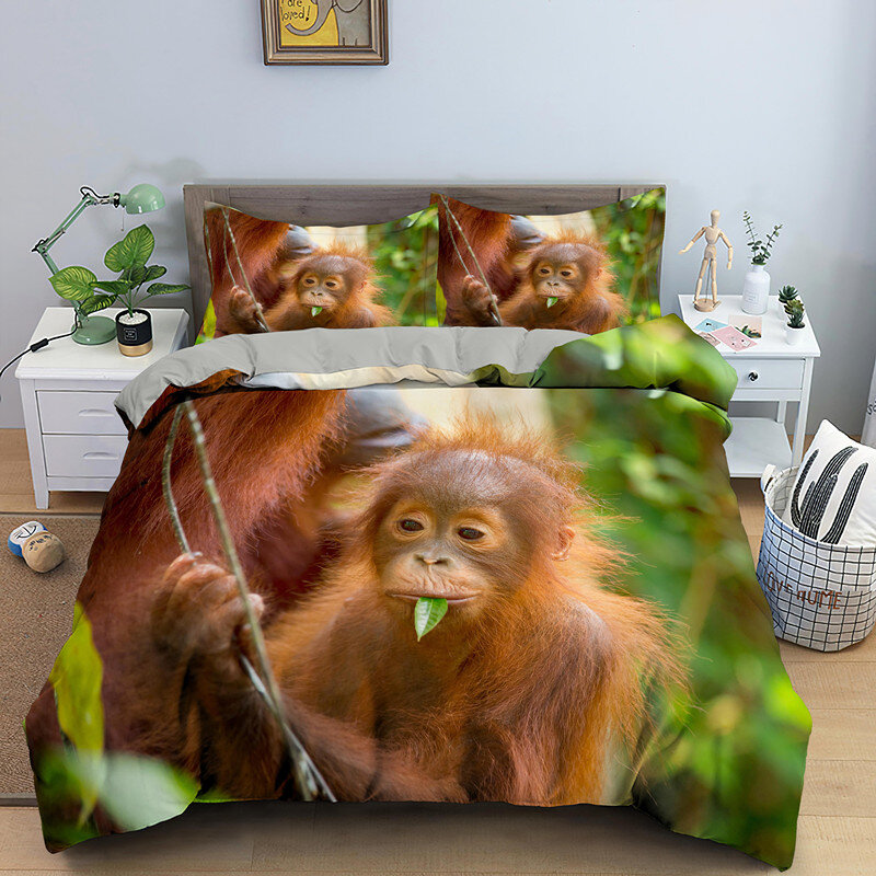 Oerwoud Orangutan Dekbedovertrek Set 3D Luxe Beddengoed Sets Single Koning Koningin Dekbedovertrekken Teens Kids Jongens Volwassen Beddengoed