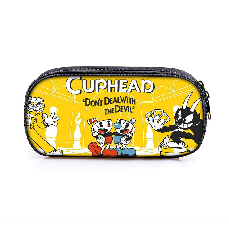 การ์ตูน Cuphead ดินสอสำหรับโรงเรียนเครื่องเขียนกระเป๋าเด็กผู้หญิง Mughead ปากกากระเป๋านักเรียนปากกาเด็กกล่องโรงเรียนเด็กของขวัญ