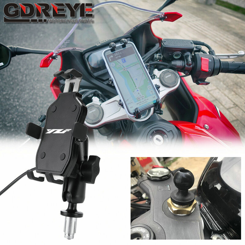 Soporte de teléfono para motocicleta, Cargador USB para YAMAHA YZFR1 YZFR6 2003-2018 YZFR6S 06-09, soporte de navegación GPS YZF R1 R6 R6S