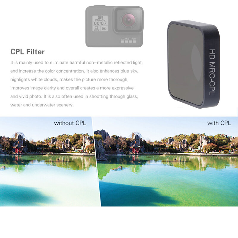 액션 카메라용 중립 밀도 필터 세트, Go Pro Hero 5 6 7 렌즈 액세서리, UV CPL ND 4 8 16, GoPro Hero 5/6/7 블랙
