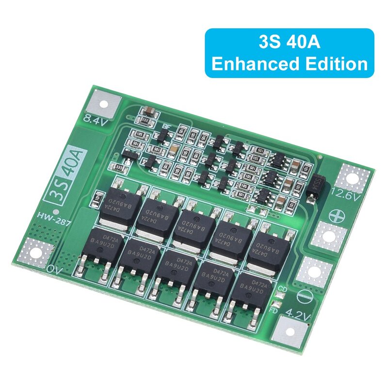 3S/4S 40A 60A Li-Ion ลิเธียมแบตเตอรี่ชาร์จป้องกัน18650 BMS สำหรับเจาะมอเตอร์11.1V 12.6V/14.8V 16.8V เพิ่ม/Balance